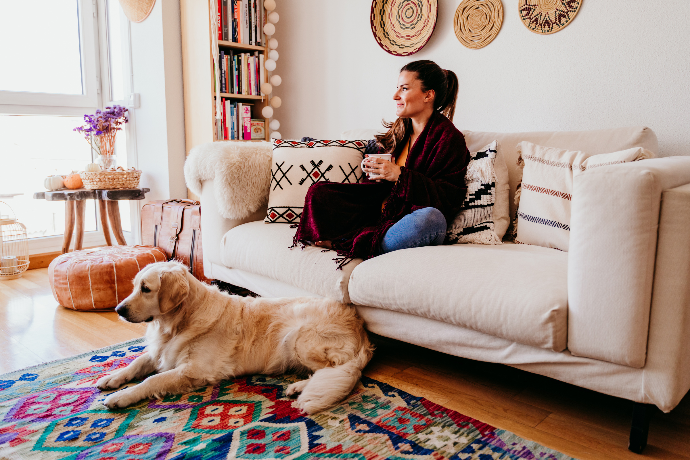 Woman and Dog Relaxing at Home 